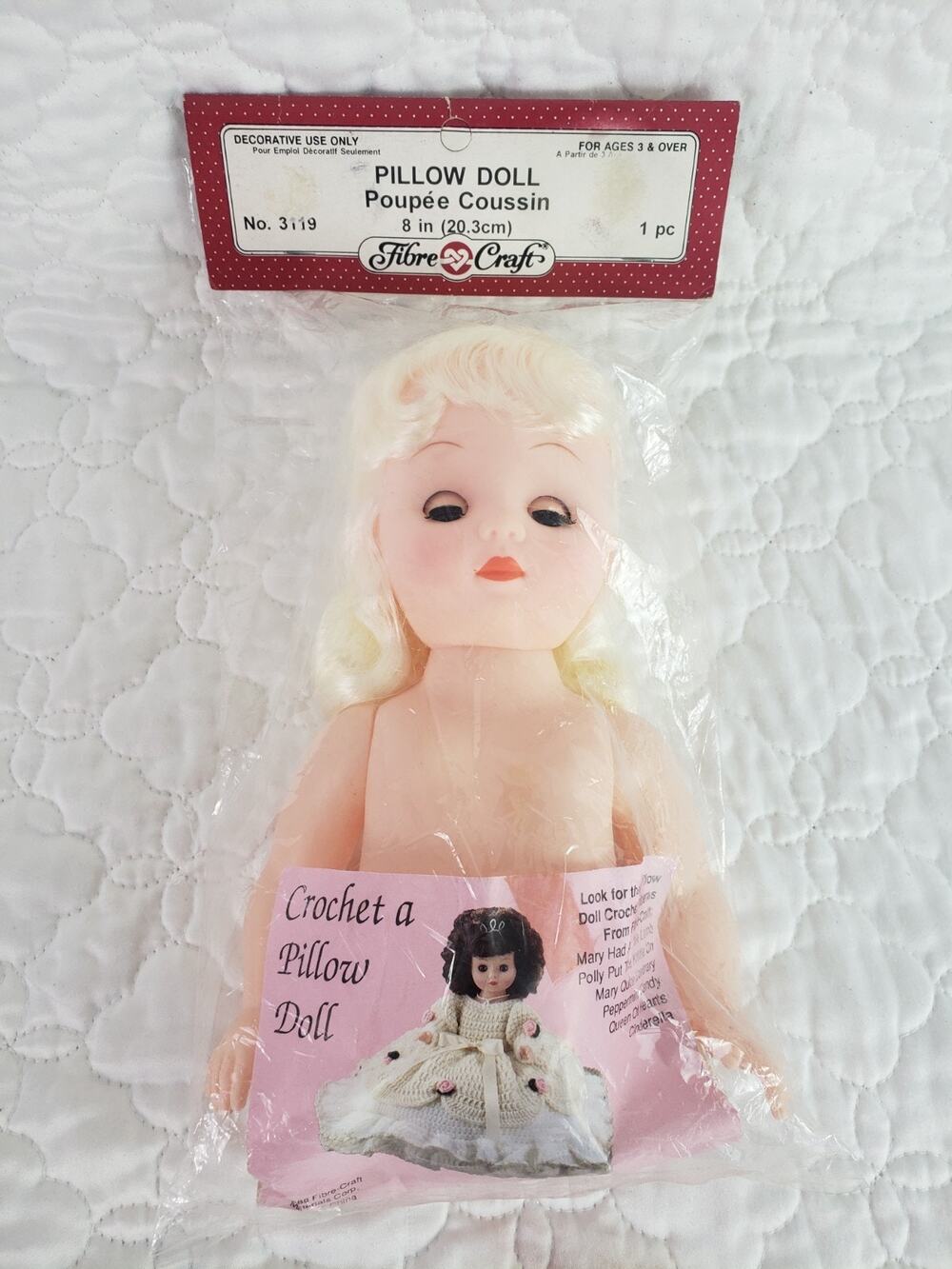Vintage Fibre Craft 8" Pillow Doll White Hair Blue Blinky Eyes Cinderella 3119